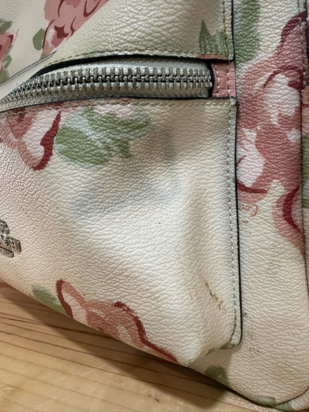 Coach Mini Backpack – Pink Painted Rose Print – Floral Leather Bag - Picture 2 of 5